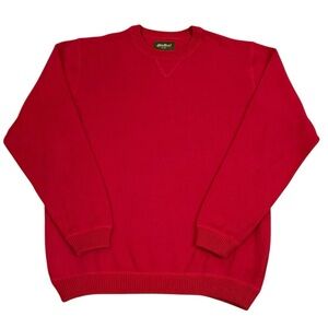 New Y2K Eddie Bauer Red All Cotton Crewneck Sweater Soft Silky Knit Australia LT